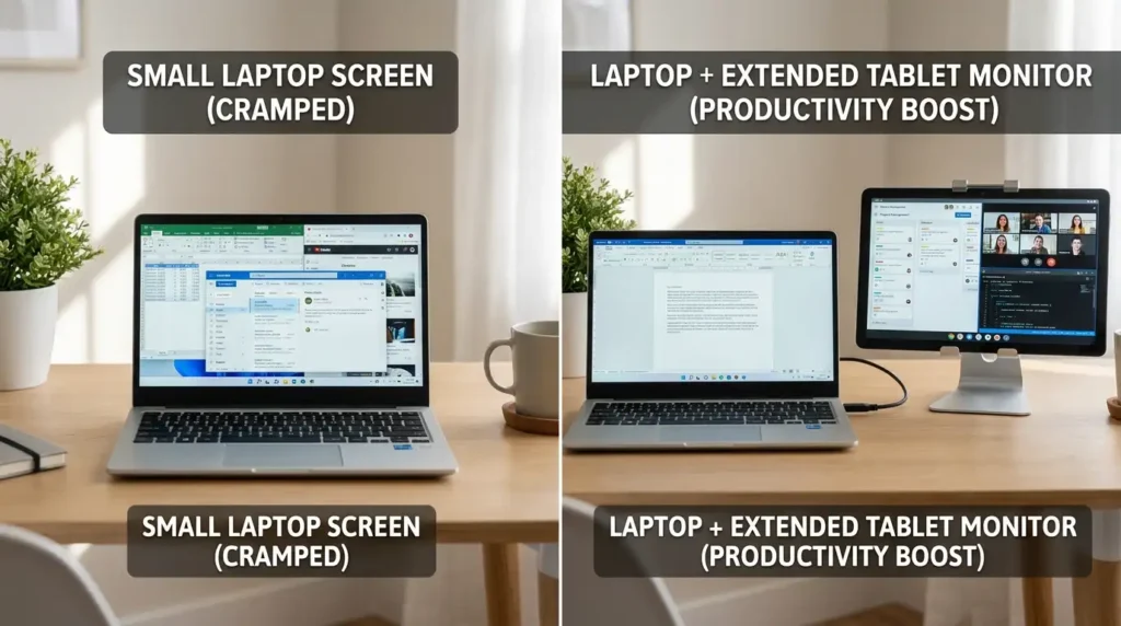 How to Use Android as Second Monitor for PC/Laptop (Free Methods That Actually Work) 11 Before and after using Android phone as second monitor for productivity