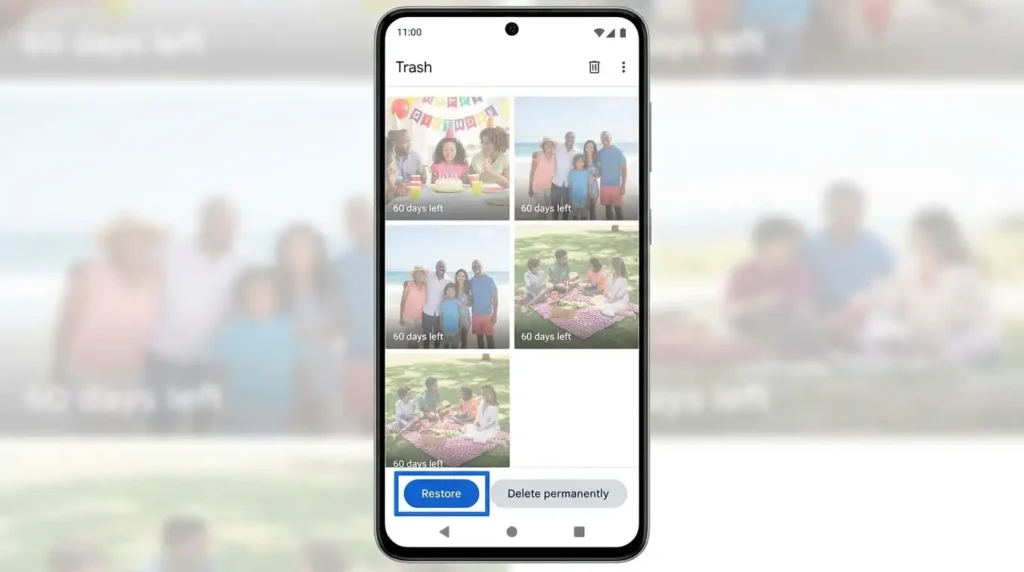 How to Recover Deleted Photos on Android Without Root (2026 Guide) 9 Google Photos Trash folder showing deleted photos ready to restore